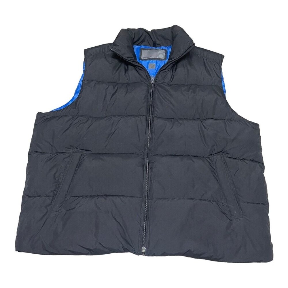 Old Navy Womens Black Puffer Vest Jacket Size XL Full Zip Sleeveless Blue Lining